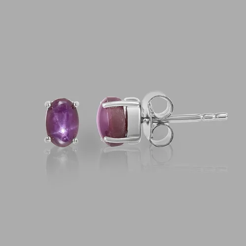 Vista 5 de Pendientes de tuerca ovalados con forma ovalada de rubí en plata de ley 925 para mujeres y niñas, Gema, rubí