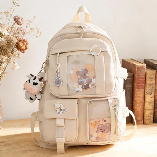 Vista 5 de Eagerrich Cute Aesthetic Kawaii Backpack for Teen Girls School Beige