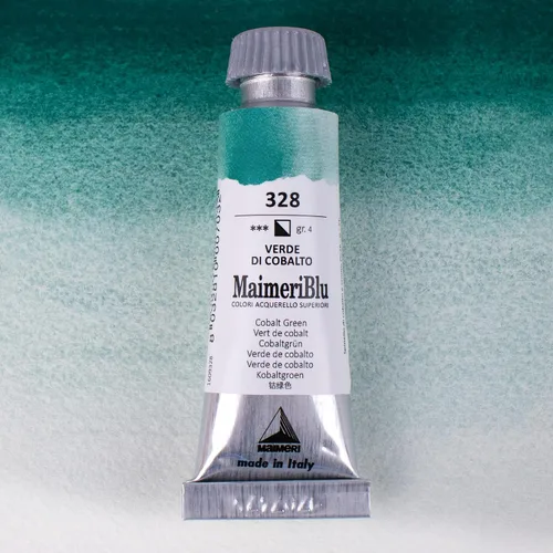 Vista 2 de Maimeri Blu - Pintura de acuarela profesional PG26 de un solo pigmento, 0.4 fl oz, color verde cobalto, tubo de pintura de acuarela transparente