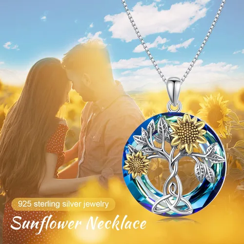 Vista 7 de Sunflower Necklace 925 Sterling Silver with CrystalCrossTree of Life Necklace Sunflower Pendant Jewelry Gifts for Women Girls Mom Wife