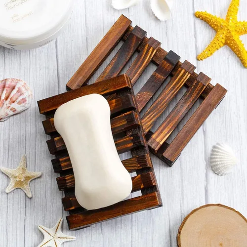 Vista 2 de accesorios para baño estilo hawaiano, jabonera de madera natural hecha a mano, jabonera de madera.