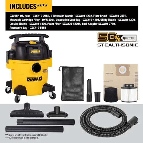 Vista 2 de DEWALT STEALTHSONIC - Aspiradora ultra silenciosa para tienda Wet Dry Shop Vac de 5 galones, aspiradora ultra silenciosa para tienda húmeda y seca