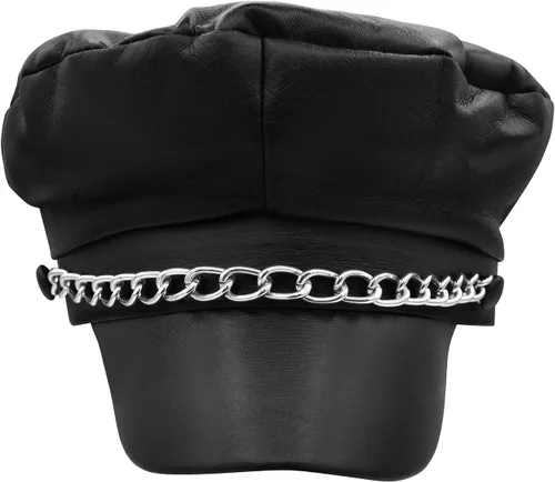 Vista 5 de Nicky Bigs Novelties Disfraz de motociclista de cuero falso negro para adulto, disfraz de orgullo punk, sombrero y cadena, Negro