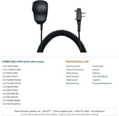 Vista 7 de Micrófono de altavoz compatible con ICOM IC-F4001 F3001 de 2 pines