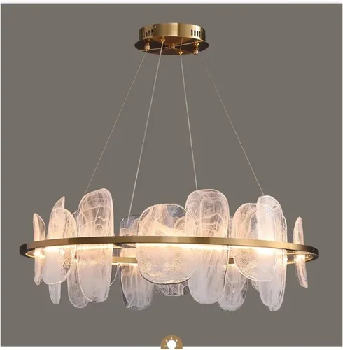 Vista 9 de Gold Ring Cloud Glass Pendant Lamp Cloud Glass Adjustable Ceiling Pendant Light Luxury Gold Ring Hanging Light Crystal Ceiling Chandelier for Living