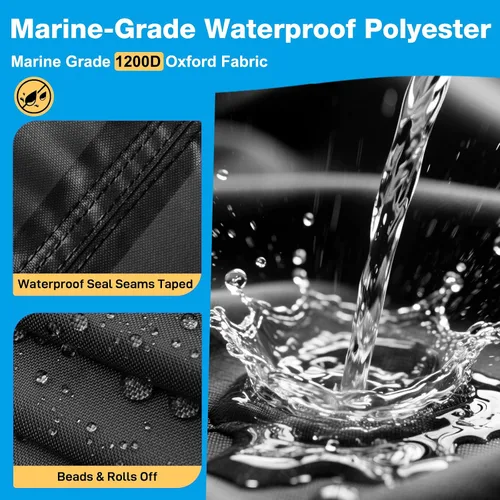 Vista 2 de Funda para Barco de 16-18 pies, Funda para Barco Bass 1200D, Fundas para Barco Resistentes e Impermeables con Funda para Motor y Kits de Drenaje