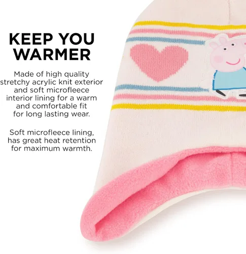 Vista 4 de Hasbro Sombrero de invierno, guantes para niños pequeños, gorro de bebé de Peppa Pig para niña