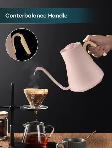 Vista 2 de INTASTING Hervidor Eléctrico, Hervidor Eléctrico de Cuello de Ganso, Control Preciso de Temperatura de ±1℉, Interior de Acero Inoxidable, Rosa