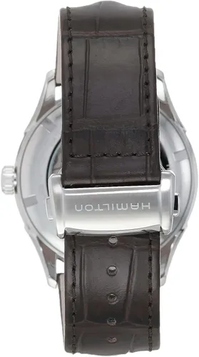 Vista 3 de Hamilton Jazzmaster Reloj automático suizo de corazón abierto de 1.654in, esfera plateada, correa de cuero marrón (modelo H32705551), Plateado