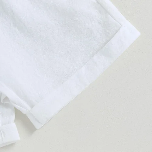 Vista 7 de AEEMCEM Conjunto de 2 piezas de camisa y pantalones cortos de algodón de lino de algodón de color liso para niños pequeños