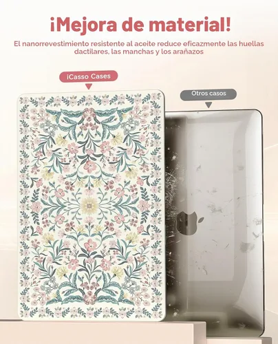 Vista 4 de iCasso Funda para MacBook Pro de 13 pulgadas M2 2025 A2338 Rosa Floral 1-Rosa Boho Floral