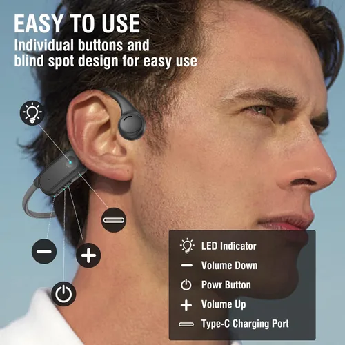 Vista 6 de Auriculares de conducción ósea, auriculares deportivos inalámbricos Bluetooth de oreja abierta actualizados 2023 con micrófono, 10 horas