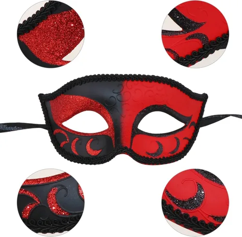 Vista 4 de Máscaras de máscaras para parejas, máscara de Mardi Gras, máscara de fiesta veneciana, máscara de disfraces de Halloween, máscara de metal, paquete