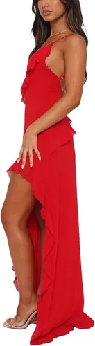 Vista 3 de aporake Vestido largo con tirantes delgados para mujer, sexy, sin espalda, estampado floral, ajustado, para salir y fiesta en el club