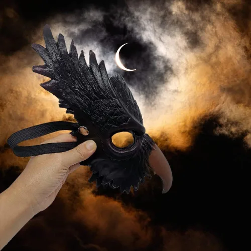 Vista 5 de Mzztino Máscara de búho de media cara, máscara de animal de búho para cosplay, máscara de Halloween