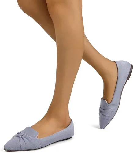 Vista 6 de MUSSHOE Zapatos planos de ballet para mujer, cómodos, puntiagudos, planos, con lazo