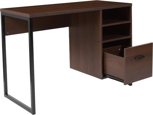 Vista 10 de Flash Furniture Northbrook - Escritorio rústico para computadora con acabado de grano de madera café con marco de metal negro
