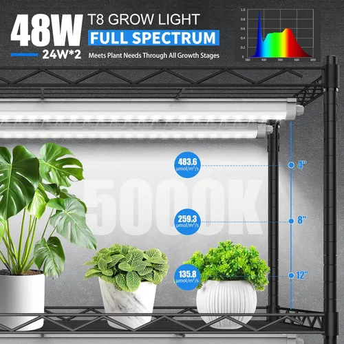 Vista 3 de JESLED Luces de cultivo impermeables para plantas de interior, 2 pies de espectro completo 5000K LED para inicio de semillas, plántulas y verduras