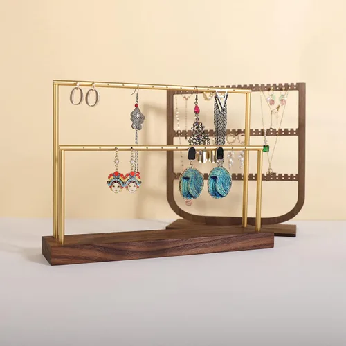 Vista 4 de GemeShou Organizador de aretes de madera para niñas, exhibición de aretes de nogal y soporte para exhibición de boutique, organizador