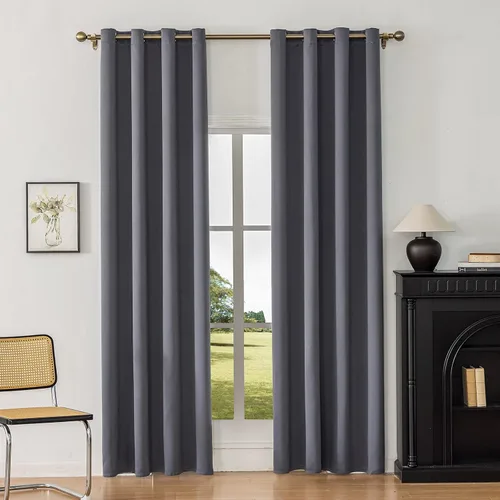 Vista 21 de Cortinas opacas con aislamiento térmico y ojales para dormitorio y sala de estar, 2 paneles, 52 pulgadas de ancho x 63 pulgadas de largo, textura