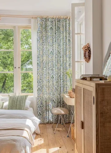 Vista 3 de Cortinas de lino natural de mezcla de lino para sala de estar/cortinas semiopacas de 102 pulgadas de largo, 1 panel, paneles de ventana florales
