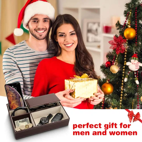 Vista 2 de Baoyun - Bandeja de cuero para hombre, organizador de joyas para hombre, organizador de mesita de noche, bandeja de noche de cuero para entrada