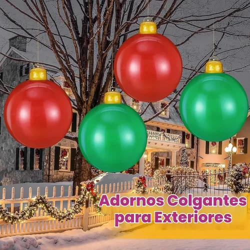 Vista 5 de 4 adornos inflables de Navidad de 24 pulgadas, bolas de Navidad colgantes de gran tamaño, decoraciones de Navidad al aire libre para Navidad verde
