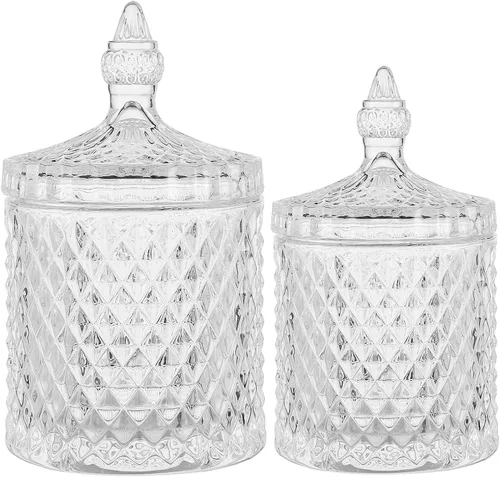 Vista 10 de Paquete de 2 Portacotonetes Frascos de Boticario de Vidrio Grueso con Tapa para Decoración de Baño Organizador de Almacenamiento para Hisopos