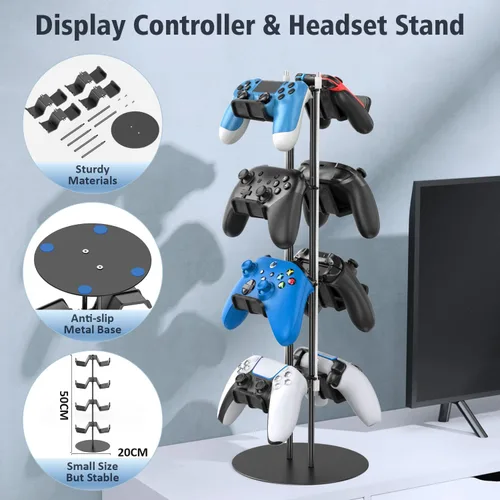 Vista 5 de Kytok Soporte de controlador de 4 niveles con organizador de cables para escritorio, soporte universal para auriculares compatible con consola Xbox