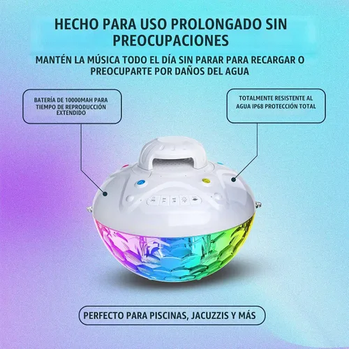 Vista 3 de Skywin Altavoz flotante para piscina con fuente y luces RGB, tiempo