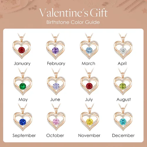 Vista 8 de LOUISA SECRET Love Heart Birthstone Necklaces for Women 925 Sterling Silver Rose Gold Pendant Forever Diamond Jewelry Valentines Day Christmas
