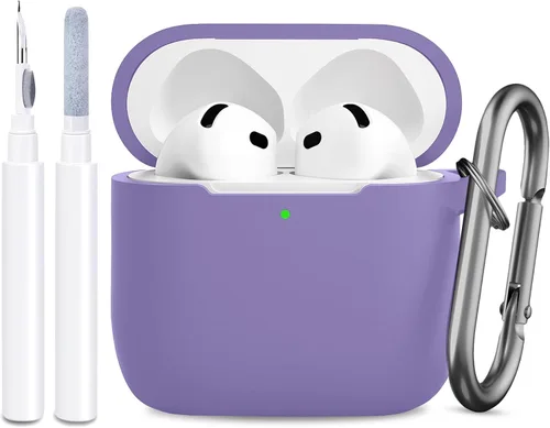 Vista 23 de Funda compatible con AirPods de 4ª generación, funda de silicona protectora suave con kit de limpieza, accesorios para Apple AirPods 4 Gen 2024, LED