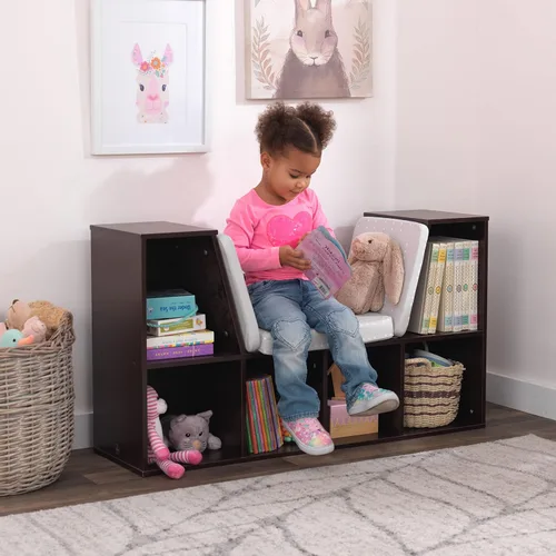 Vista 2 de KidKraft librero con recoveco para lectura, color café espresso