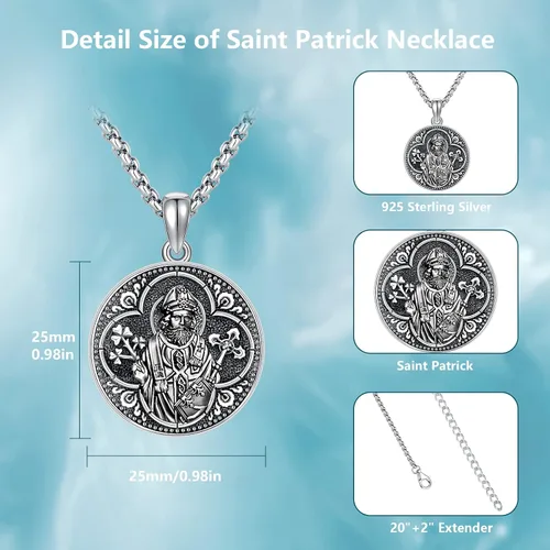 Vista 3 de Collar con colgante de San MiguelSan CristóperSan SebastiánGuadalupeÁngel de la GuardaSanta MuerteJudeJoseph para hombres y mujeres, plata de ley