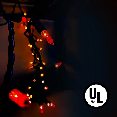Vista 6 de Guirnalda de luces naranjas de Halloween para exteriores, 100 mini impermeables, incandescentes, decoración de interiores, enchufable, 23 pies