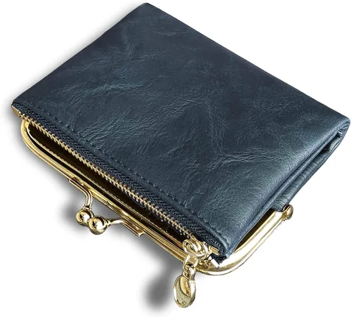 Vista 50 de AOXONEL Cartera para mujer, pequeña, Rfid, compacta, plegable, de piel, vintage, con cremallera y cierre de beso