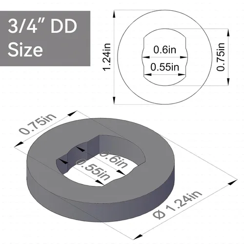 Vista 2 de Junta en U de 3/4" DD x 3/4" DD para eje de dirección, junta en U universal simple negra de 3/4 pulgadas con ángulo máximo de 35° grados y longitud