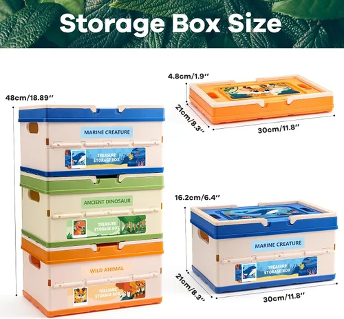 Vista 2 de FRUSE Paquete de 3 cajas de almacenamiento de juguetes, organizadores de juguetes y almacenamiento con tapa, caja de juguetes para niños con asa