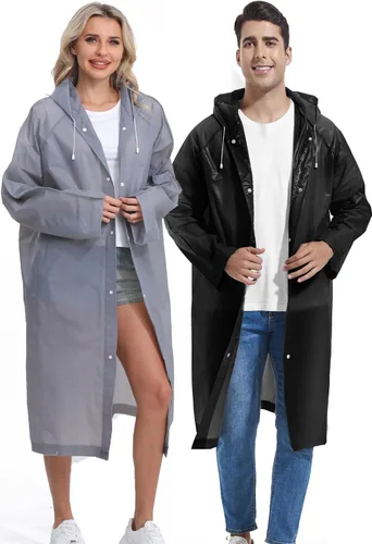Vista 115 de 2 abrigos de lluvia de Borogo para adultos, chaquetas de lluvia reutilizables para hombres y mujeres