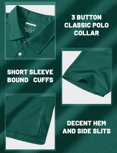 Vista 6 de MAGCOMSEN Camisas polo para hombre, 3 botones, casuales, de trabajo, secado rápido, manga corta, camisa de golf, piqué, rendimiento al aire libre