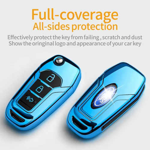 Vista 3 de para Ford Funda para Llavero con Llavero de Protección Completa Suave Funda para Llavero Compatible con Ford F150 F250 F350 F450 F550 Explorer Azul