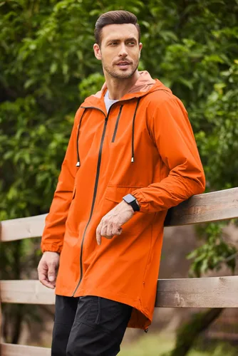 Vista 12 de COOFANDY Chubasquero largo para hombre, chaqueta impermeable para exteriores, con capucha