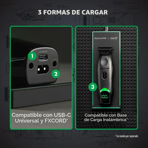 Vista 7 de BaBylissPRO - Recortadora de bigote y barba para hombre con una hoja en T de titanio de dientes profundos y tiempo de funcionamiento de 3 horas