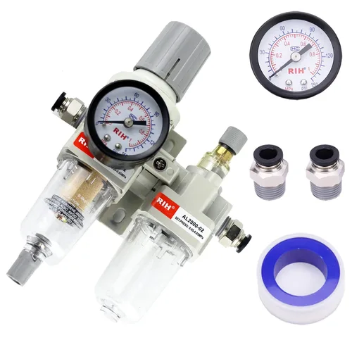 Vista 11 de RIH Pneumatics - Regulador de filtro de aire comprimido NPT de 1/2 pulgada, lubricador combinado separador de trampa de agua/aceite, calibre