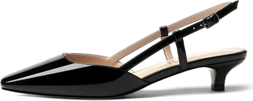 Vista 2 de MERRORI Zapatos de tacón bajo con hebilla de patente para mujer, con punta cuadrada sólida, 1.5 pulgadas