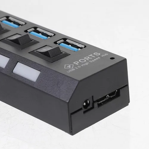 Vista 4 de VILLCASE USB 3.0 4-Port Hub with Independent Power Switches, High-Speed Data Transfer Concentrator for Laptops and Pcs, Black US Plug, USB Hub for