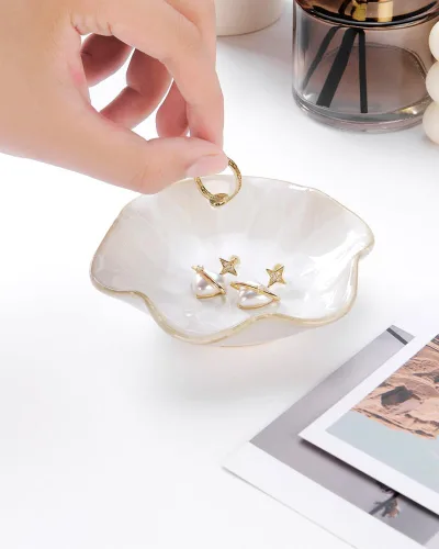 Vista 4 de 2 platos con forma de hoja de loto, cuenco pequeño para llaves, bandeja de cerámica para joyas, organizador de collares, aretes para mamá, amiga