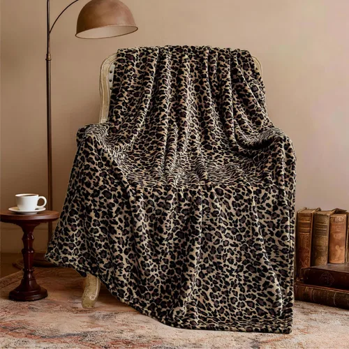 Vista 8 de Edenleaf - Manta con estampado de leopardo de forro polar, manta suave y acogedora para cama, sofá, viajes y camping, supersuave y mullida