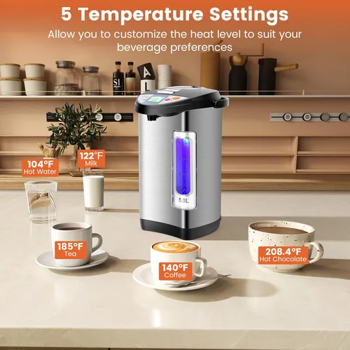 Vista 5 de ARLIME Dispensador de agua caliente de 5 L, hervidor de agua eléctrico con dispensador de 3 vías, pantalla LCD y 5 ajustes de temperatura, caldera