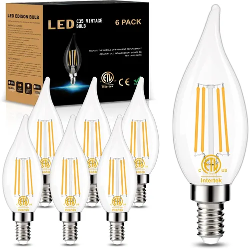 Vista 9 de GOLSPARK E12 Chandelier LED Light Bulbs 60W Equivalent 2700K Warm White Type B, B11 550LM, 120V, CRI85+, Dimmable, Vintage Filament Flame Tip